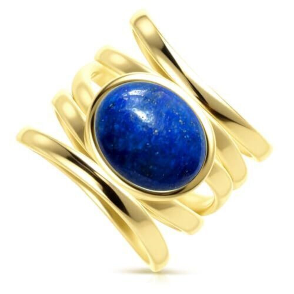 9031 Natural Blue Lapis Lazuli Jasper Stone Multi-Lines Wide Ring,18K